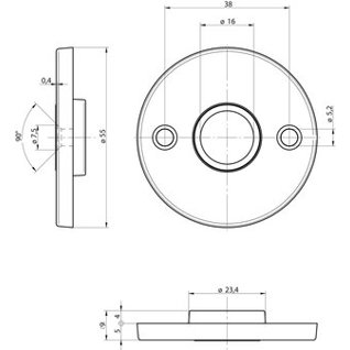 Drückerrosette MEGA 34.140 Messing vernickelt matt | Ø 55 mm, Stärke 5 mm | Führung 16 mm