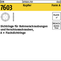 Flachdichtring DIN 7603 Form A | 10 x 16 x 1,5 mm | Kupfer | 100 Stück